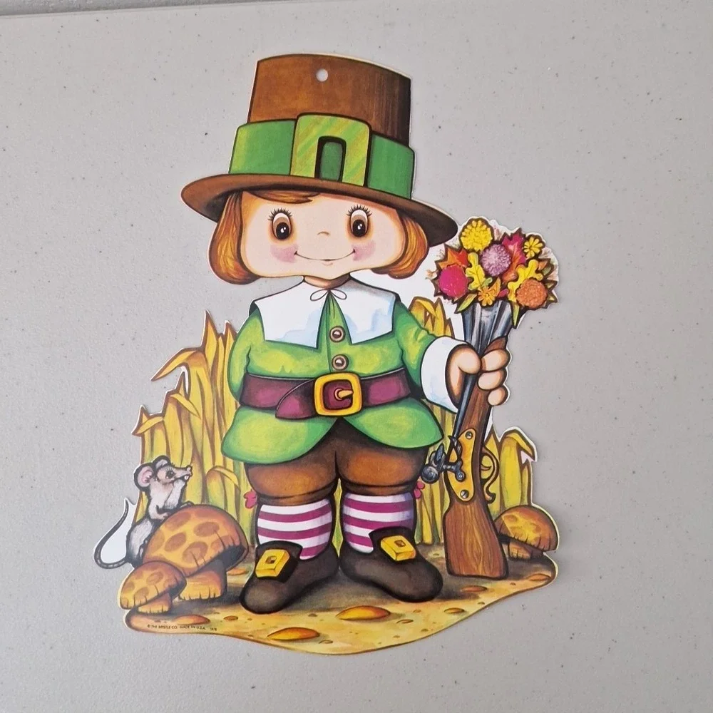 4 Beistle 1978 Vintage Die Cut Thanksgiving Pilgrims Native American